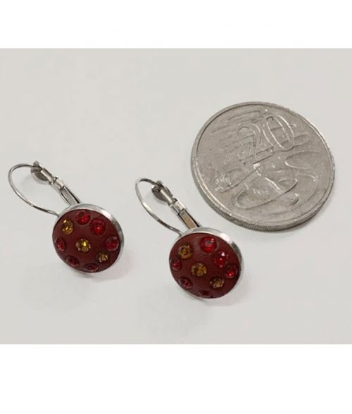 Small Apoxy inlaid with Orange and Red Crystal Earrings