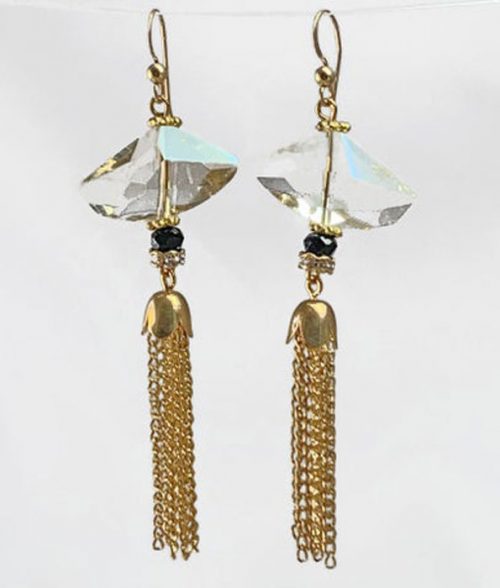 Crystal drop earring clear with tassel