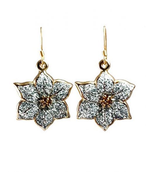 Glittery White Poinsettia Earrings