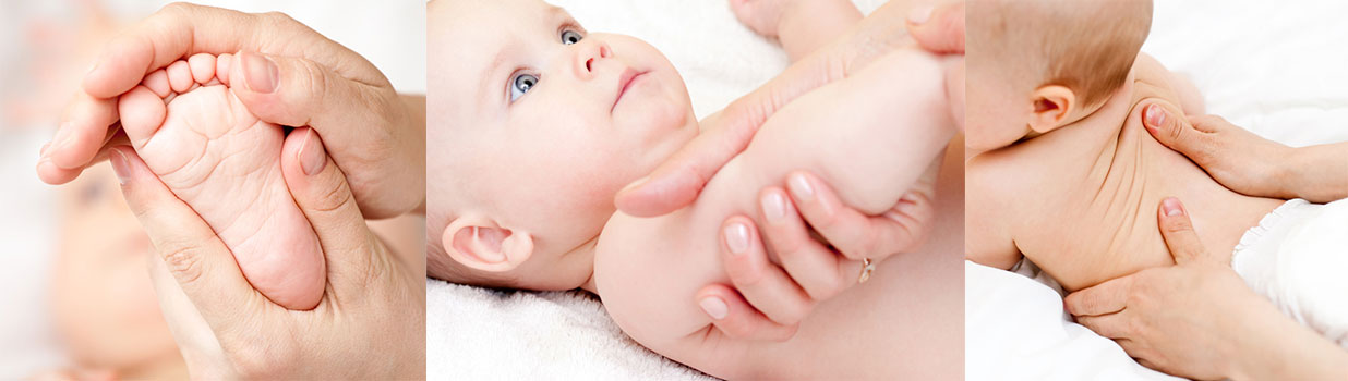 massaging babys feet arms and legs