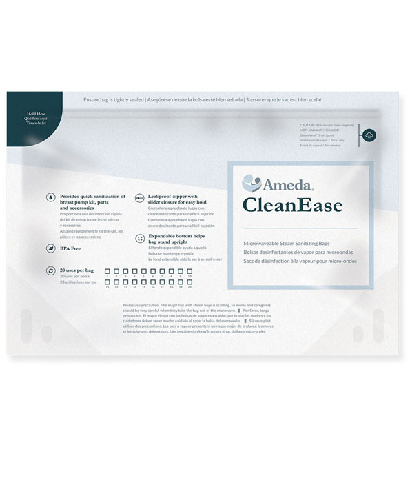 Ameda CleanEase Microwavable Steam Sanitising Bags 100 bags Front