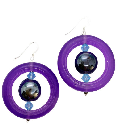 Purple Resin Circle Earrings