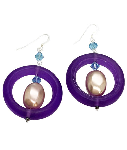 Purple Resin Circle Earrings