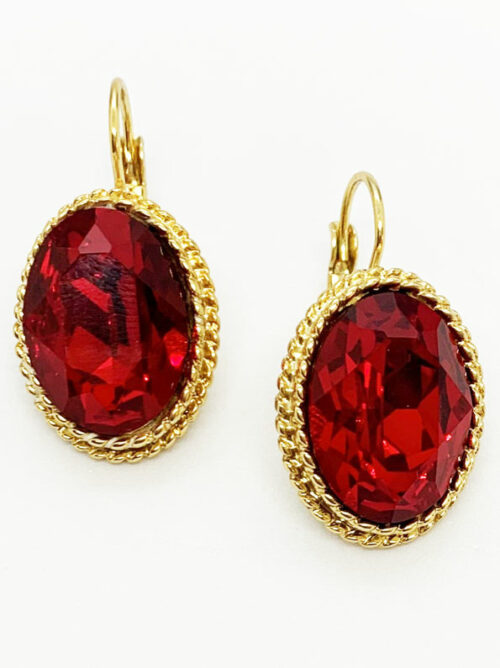 JW031 Swarovski crystal rhinestone faceted oval earings in sian with a gold rope edge setting