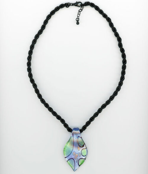 Black twisted chain necklace with tear drop glass pendant 2